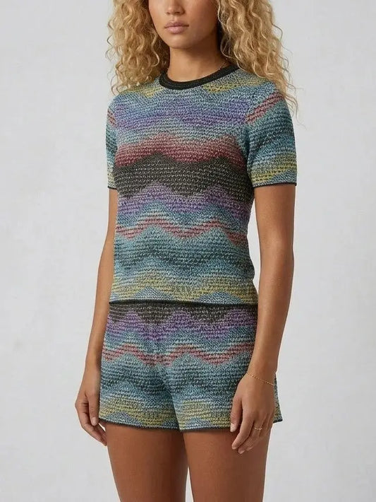 Zig Zag Knit Top and Shorts Set Multicolor - Suits & Sets