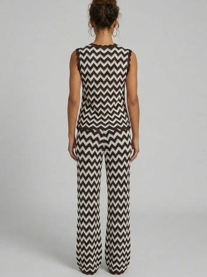 Zigzag Knit Top and Pant Set in Black and White - Suits & Sets