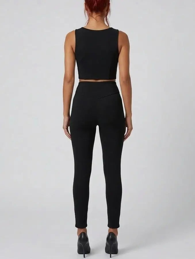 Zip-Detail Stretch Crop Top and Legging Set - Suits & Sets