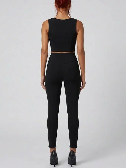 Zip-Detail Stretch Crop Top and Legging Set - Suits & Sets