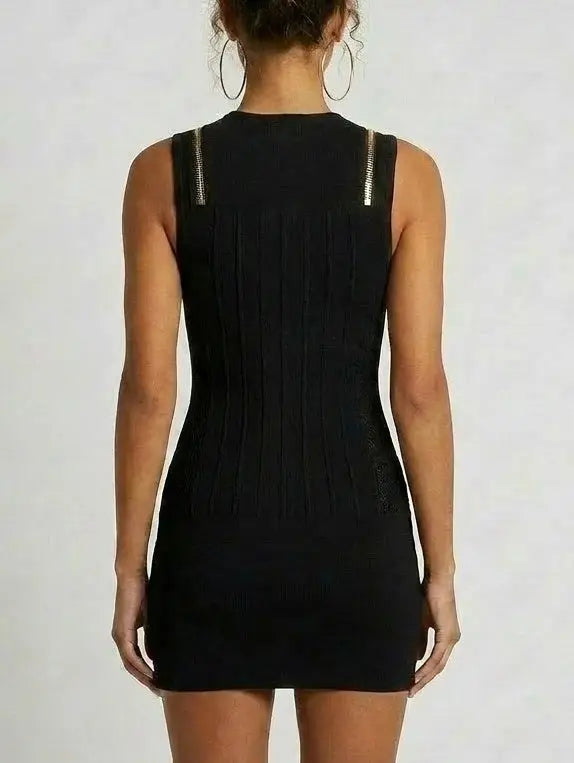 Zip-Front Panel Knit Mini Dress - Dresses