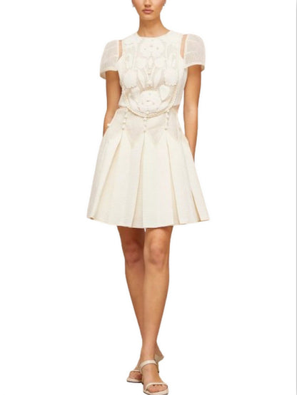 A-Line Floral-Embroidered Mini Dress - Dresses