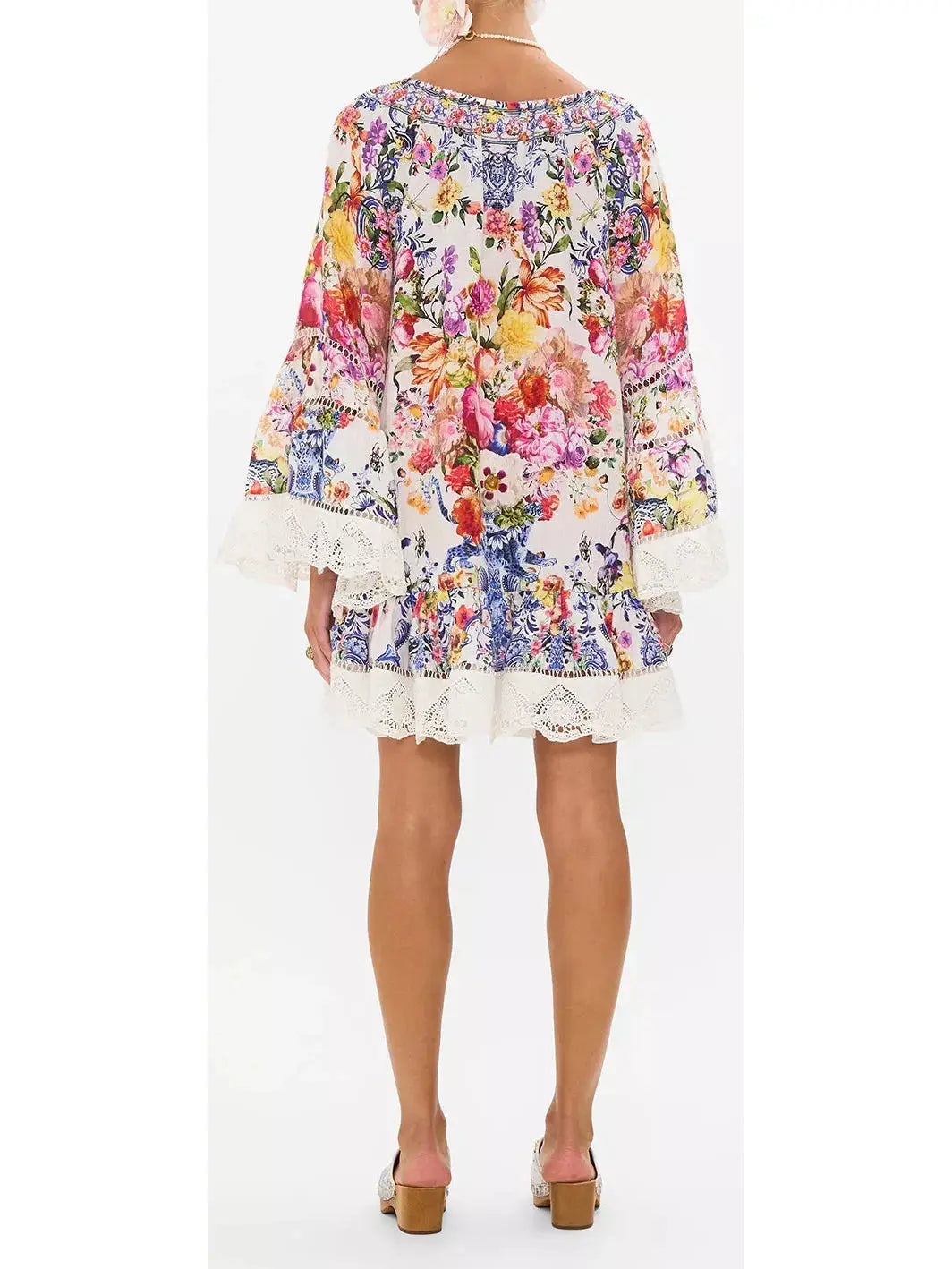 A Line Frill Dress with Floral Print - Dresses