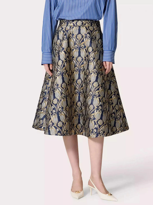 A-Line Tulips Brocade Midi Skirt - Skirts