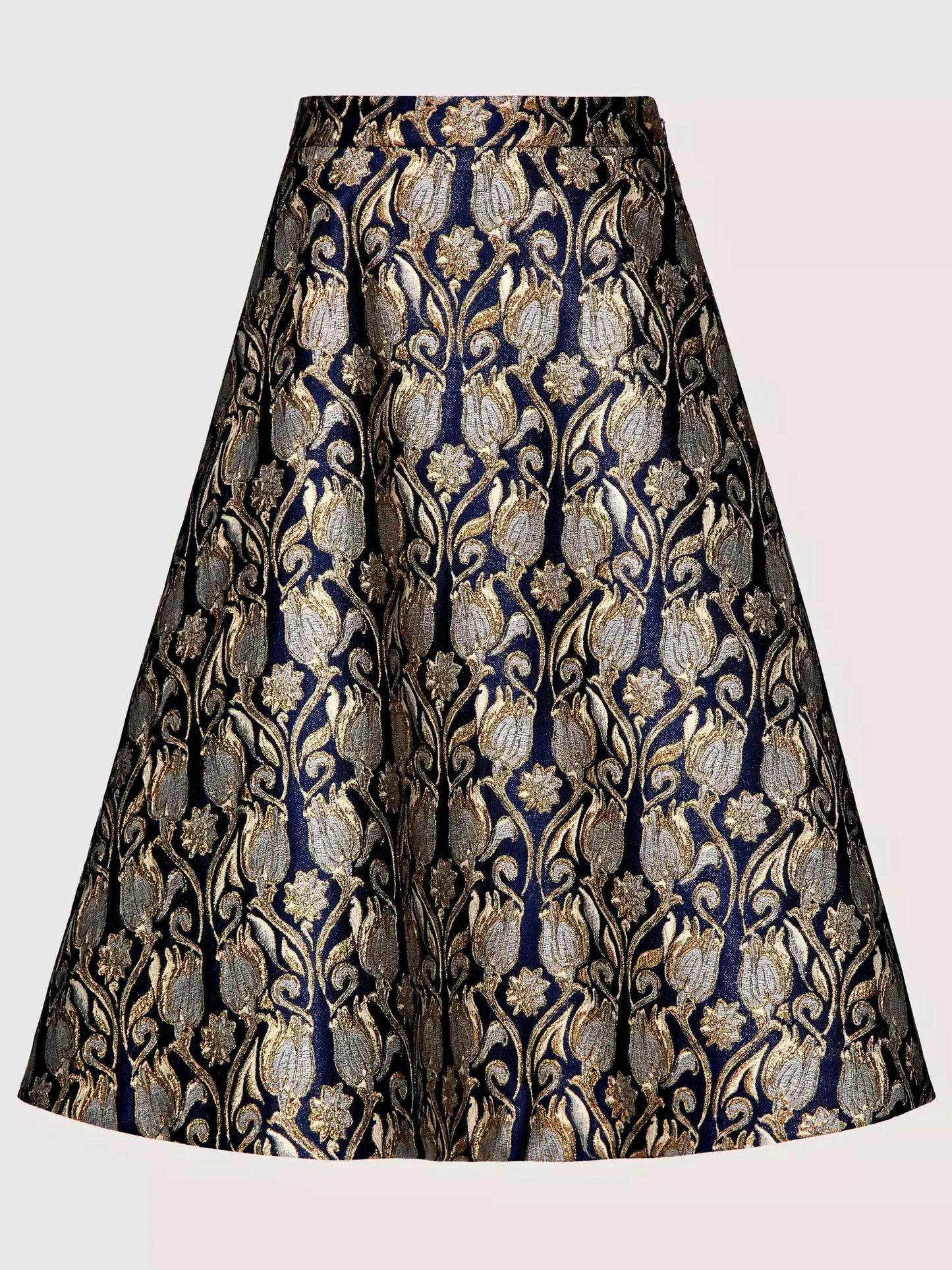 A-Line Tulips Brocade Midi Skirt - Skirts