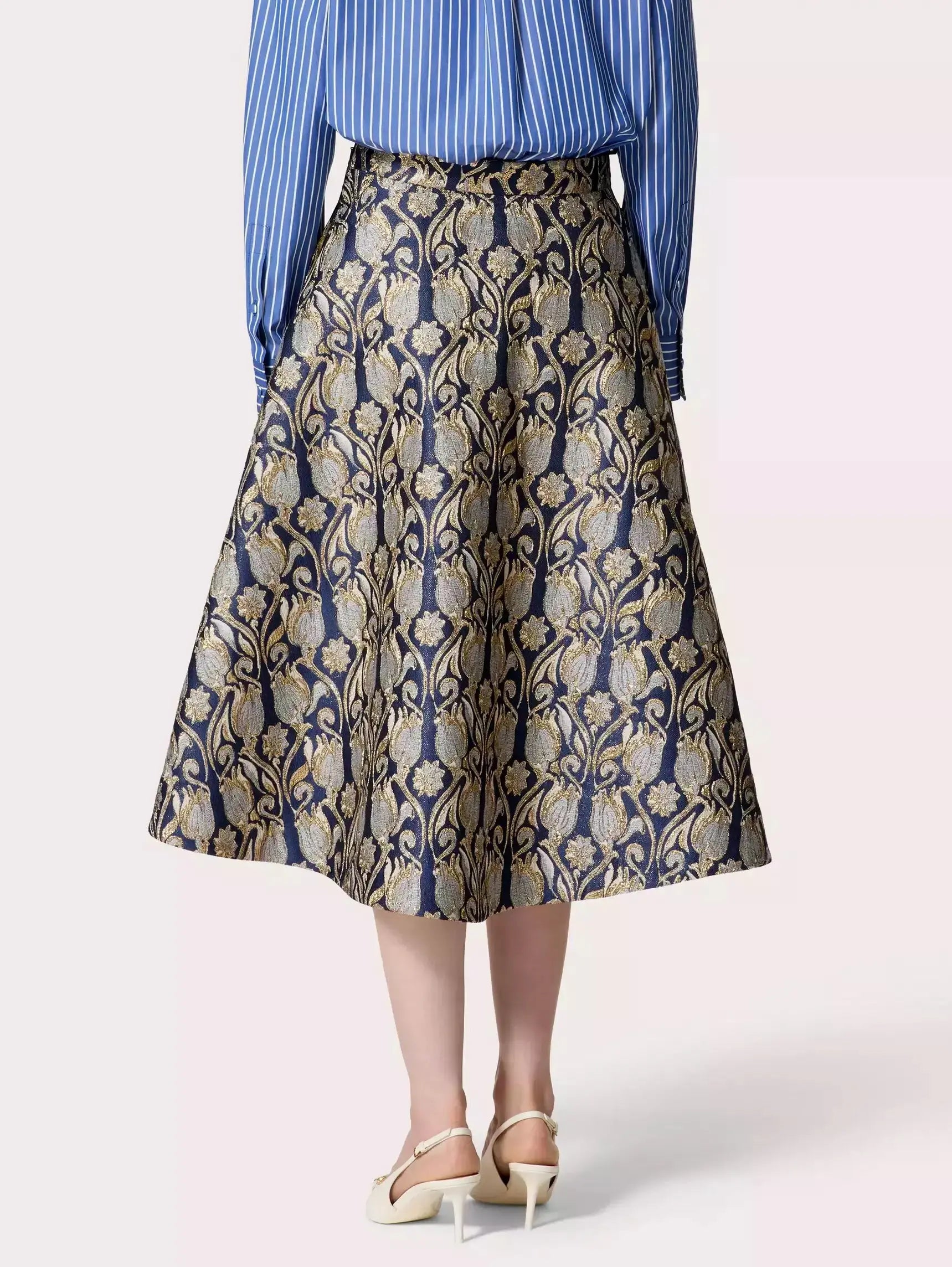 A-Line Tulips Brocade Midi Skirt - Skirts