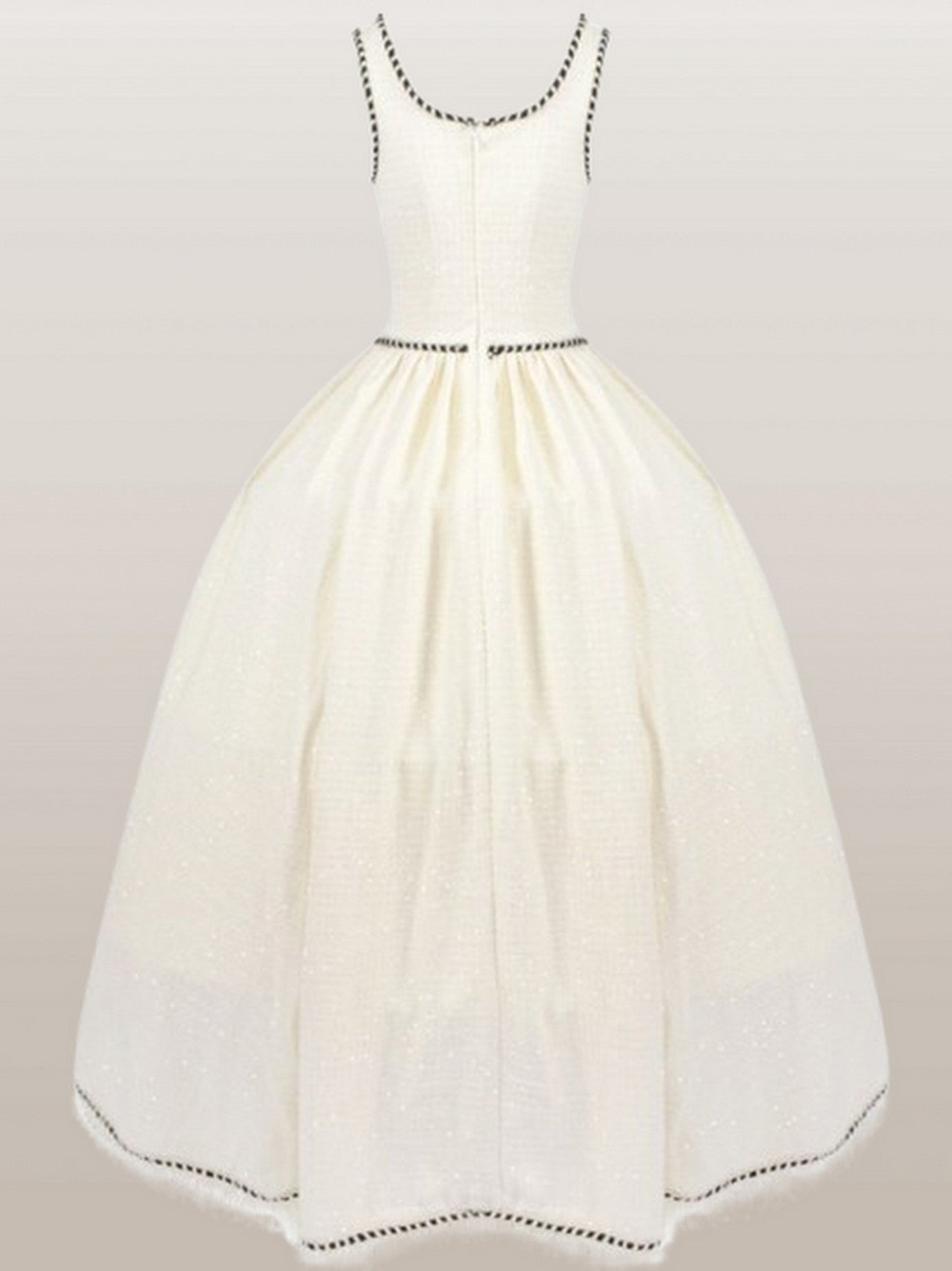 A-line Tweed Fringed Sleeveless Gown with Crinoline - Dresses