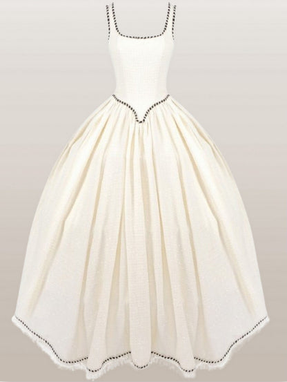 A-line Tweed Fringed Sleeveless Gown with Crinoline - Dresses