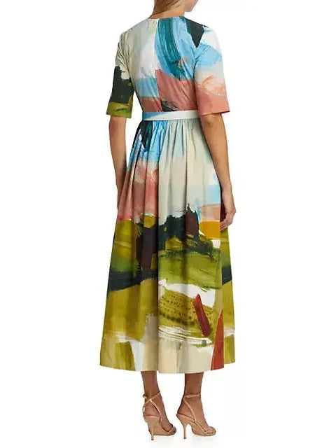 Abstract Landscape Cotton Poplin Dress - Dresses