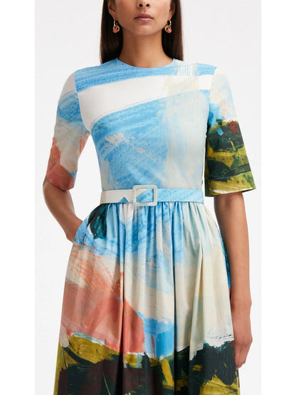 Abstract Landscape Cotton Poplin Dress - Dresses