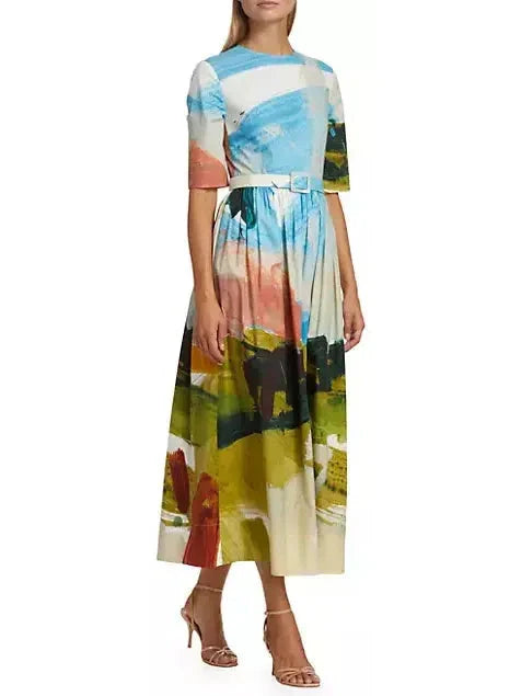 Abstract Landscape Cotton Poplin Dress - Dresses