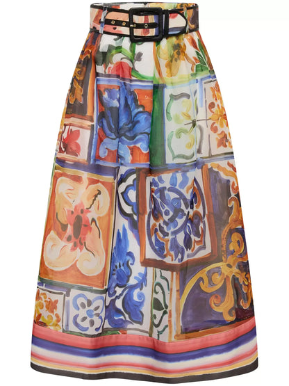 Abstract Multicolored Crop Top and Skirt Set - Suits & Sets