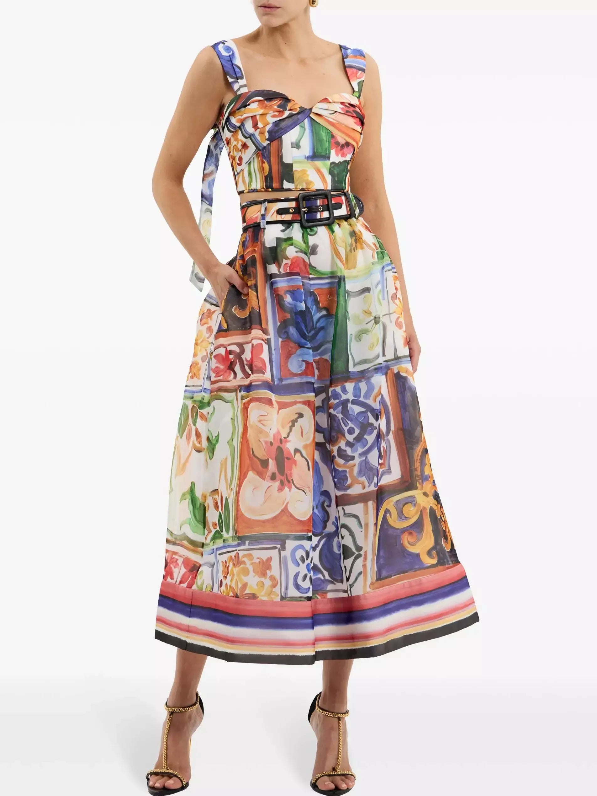 Abstract Multicolored Crop Top and Skirt Set - Suits & Sets