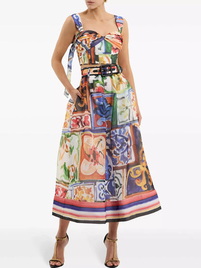 Abstract Multicolored Crop Top and Skirt Set - Suits & Sets