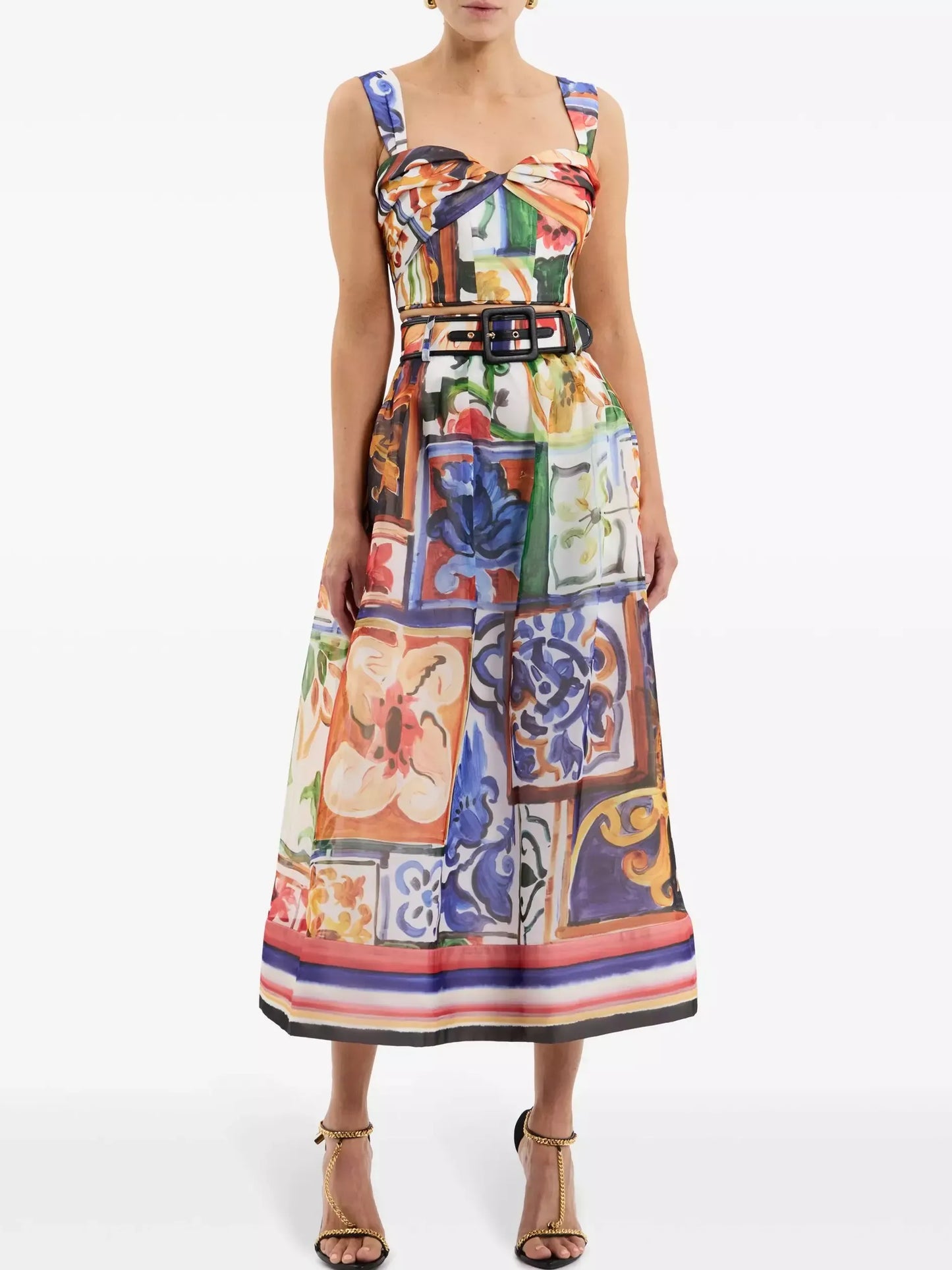 Abstract Multicolored Crop Top and Skirt Set - Suits & Sets