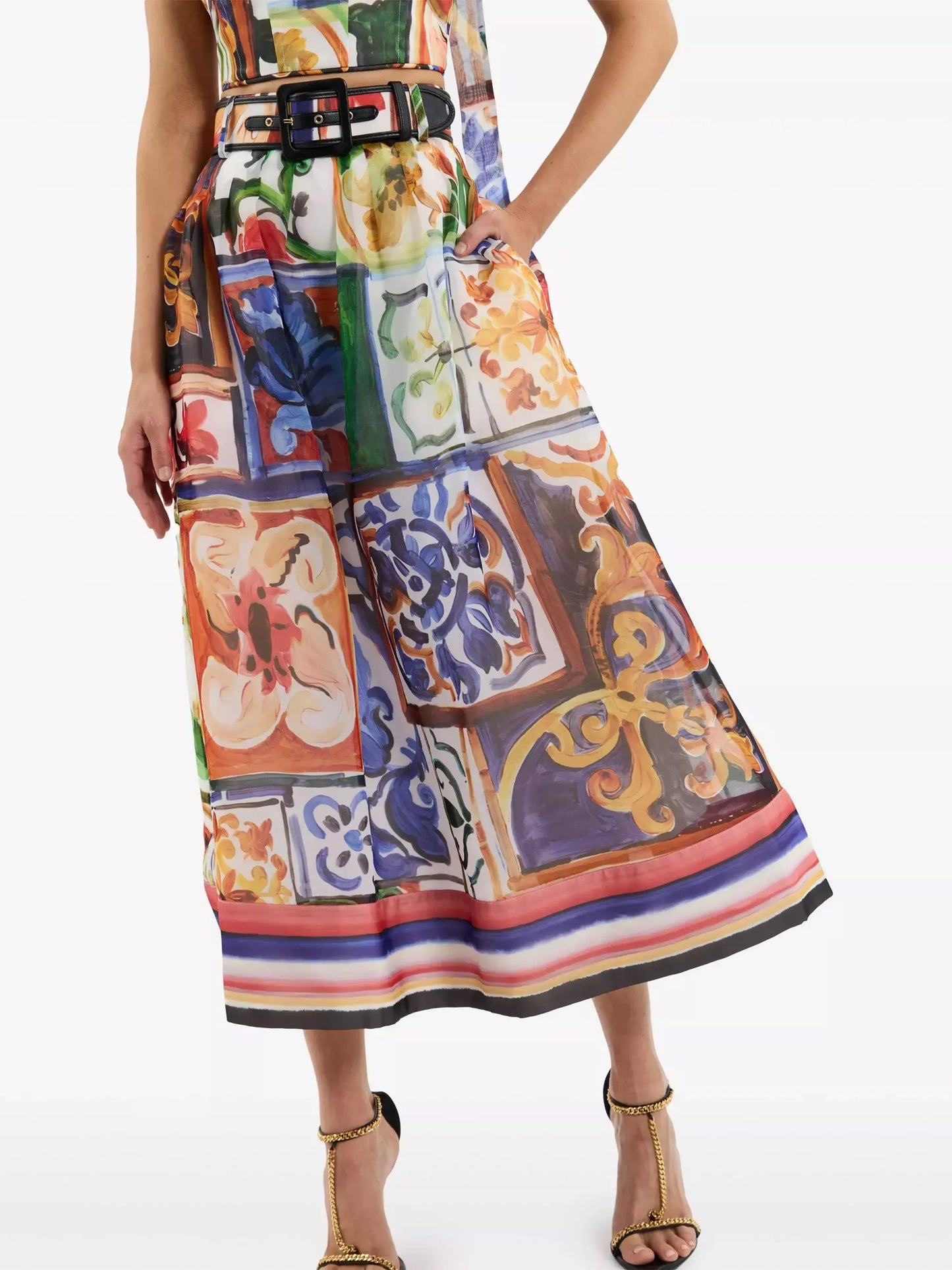 Abstract Multicolored Print Midi-Skirt - Skirts
