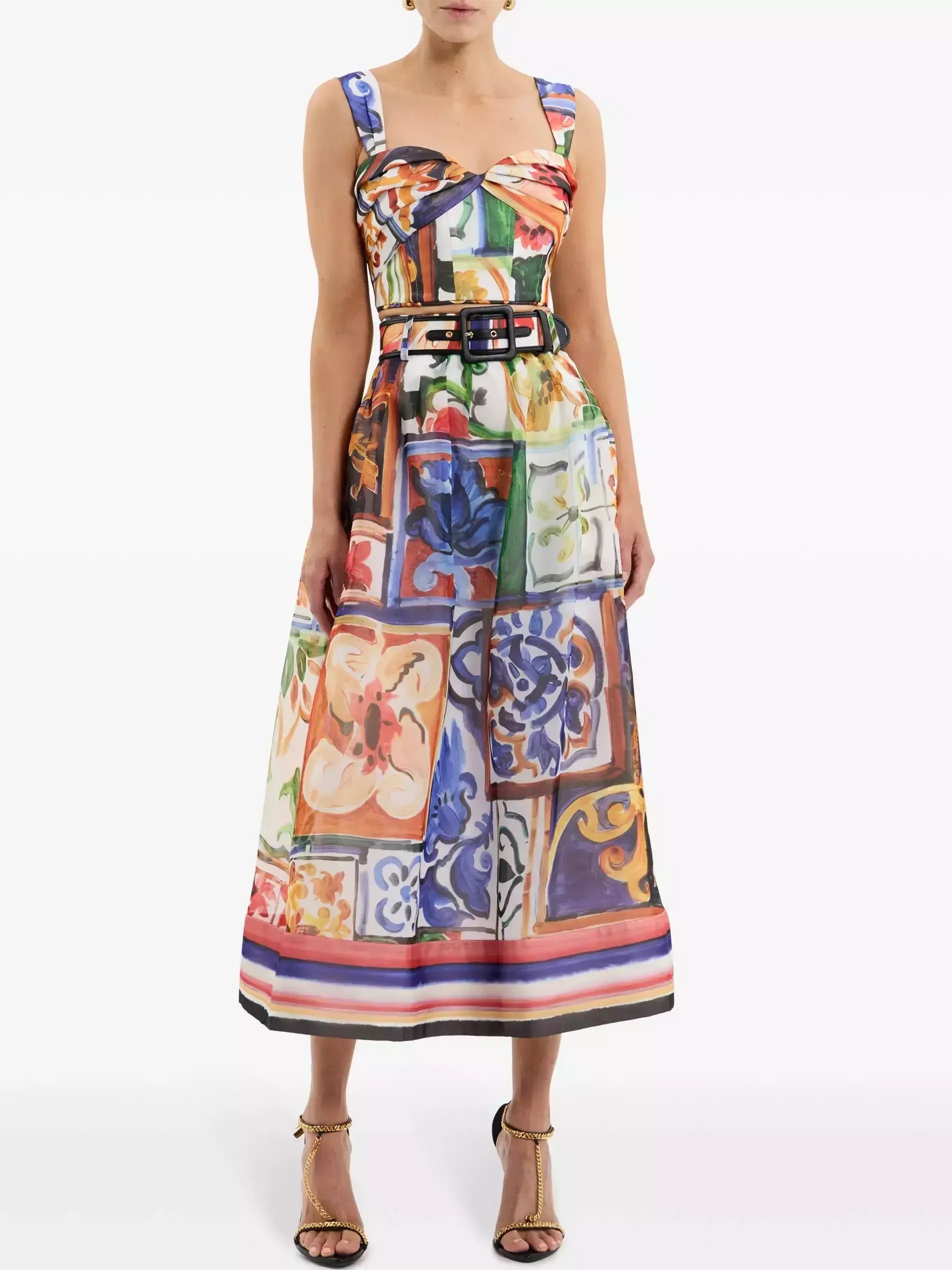Abstract Multicolored Sleeveless Crop Top - Tops