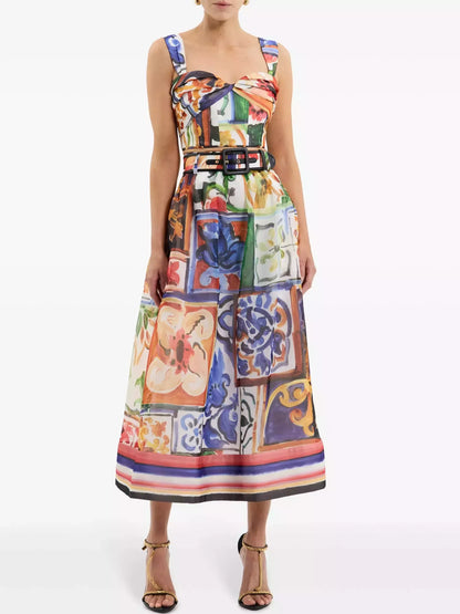 Abstract Multicolored Sleeveless Crop Top - Tops