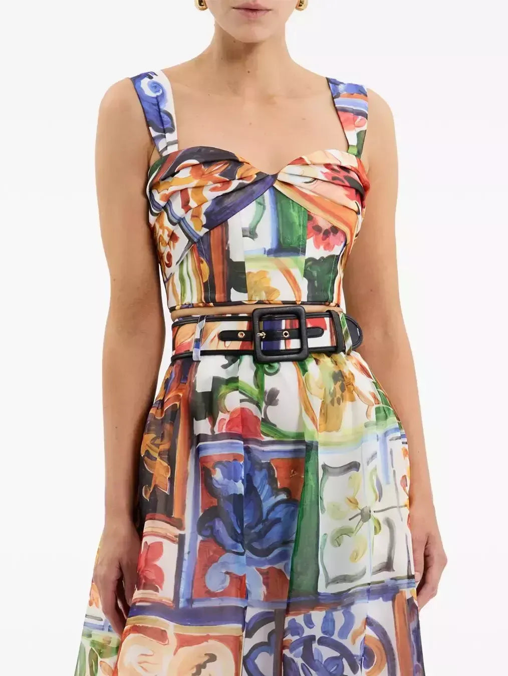 Abstract Multicolored Sleeveless Crop Top - Tops