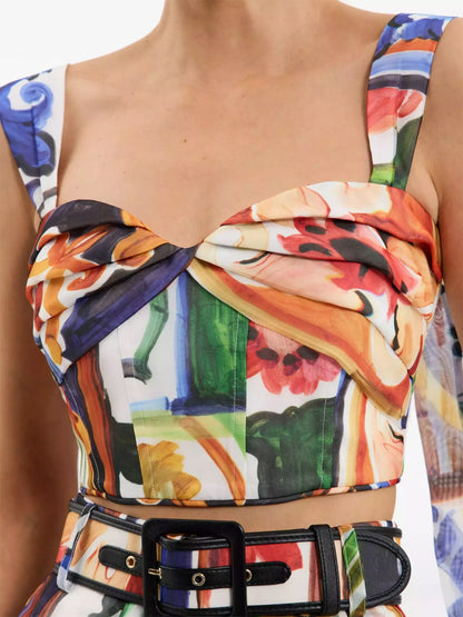 Abstract Multicolored Sleeveless Crop Top - Tops