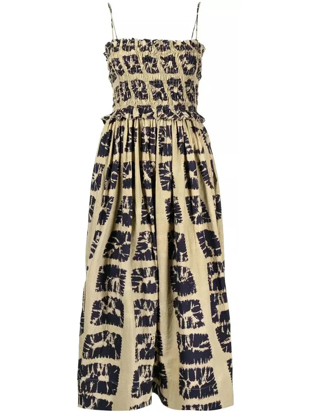 Abstract-Printed Sleeveless Cotton Midi Dress - Dresses