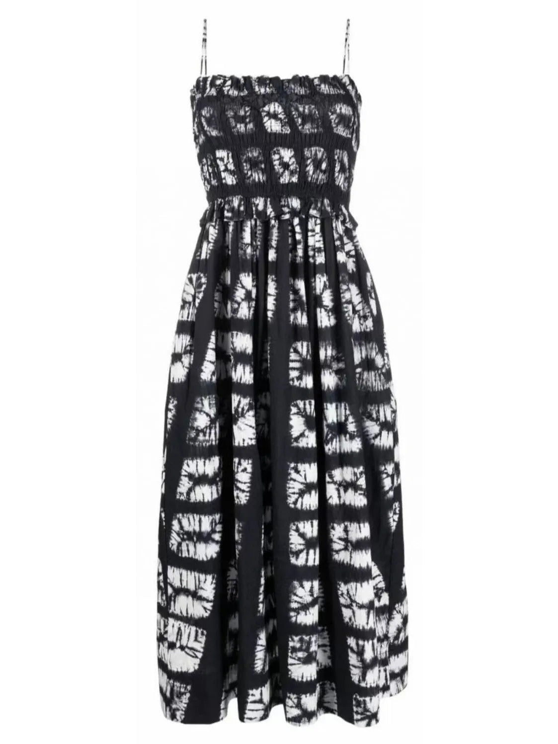 Abstract-Printed Sleeveless Cotton Midi Dress in Black and White - Dresses