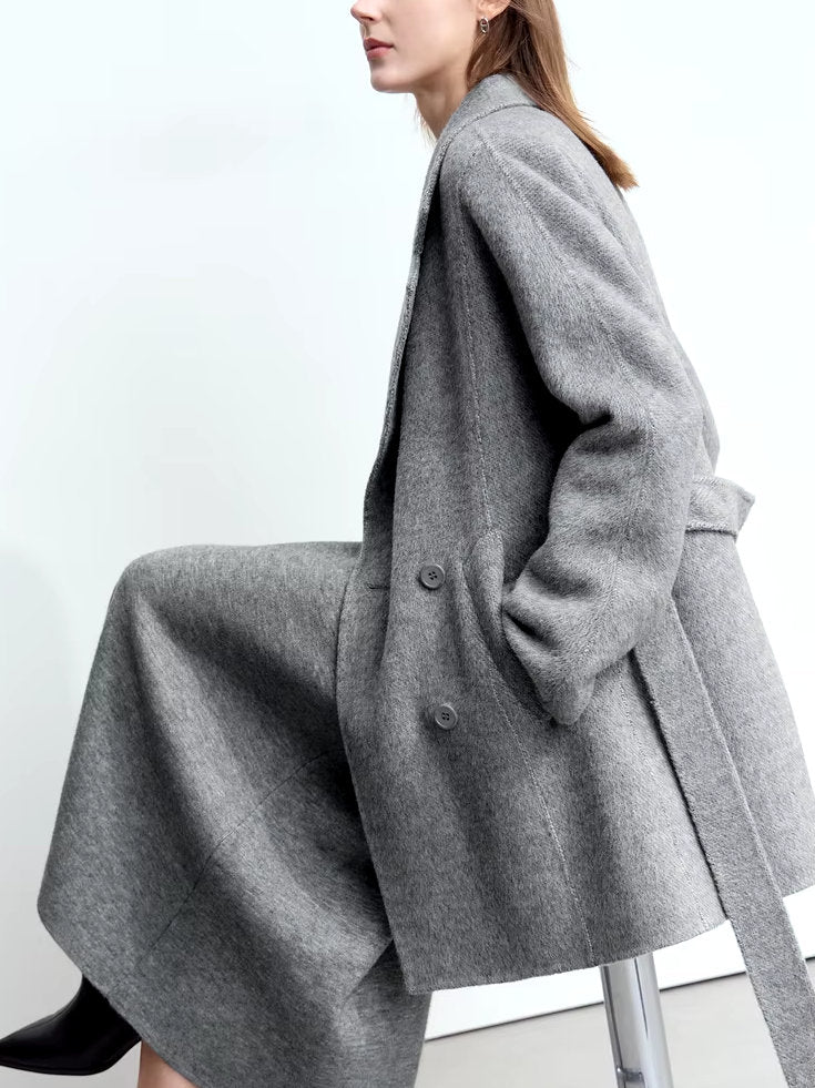 Alpaca and Wool-Blend Belted Coat in Grey - Coats