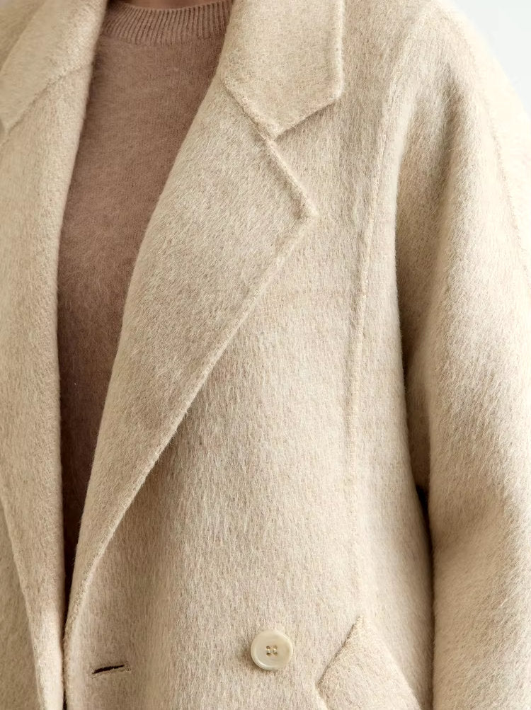 Alpaca and Wool-Blend Belted Coat in Light Beige - Coats