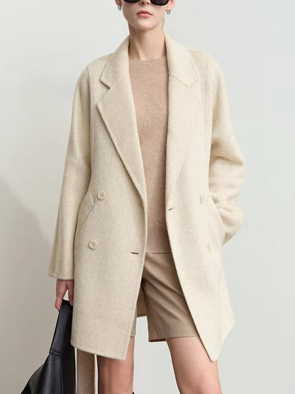 Alpaca and Wool-Blend Belted Coat in Light Beige - Coats