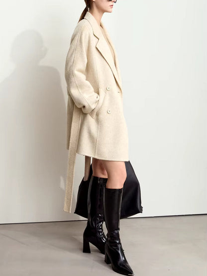 Alpaca and Wool-Blend Belted Coat in Light Beige - Coats