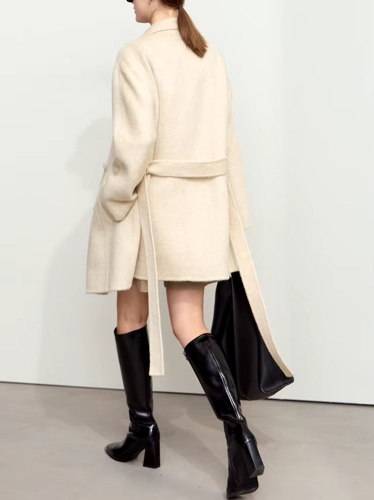 Alpaca and Wool-Blend Belted Coat in Light Beige - Coats