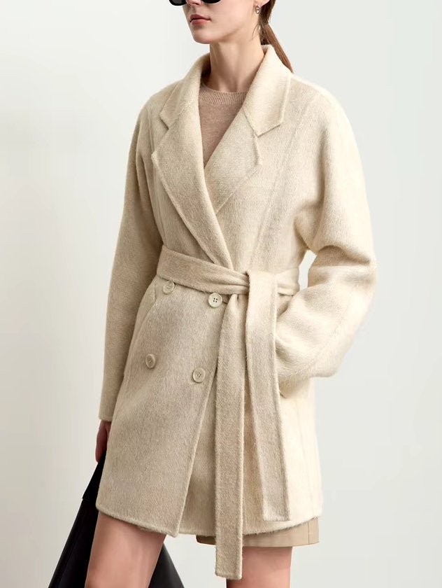 Alpaca and Wool-Blend Belted Coat in Light Beige - Coats