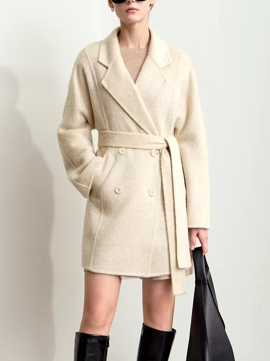 Alpaca and Wool-Blend Belted Coat in Light Beige - Coats