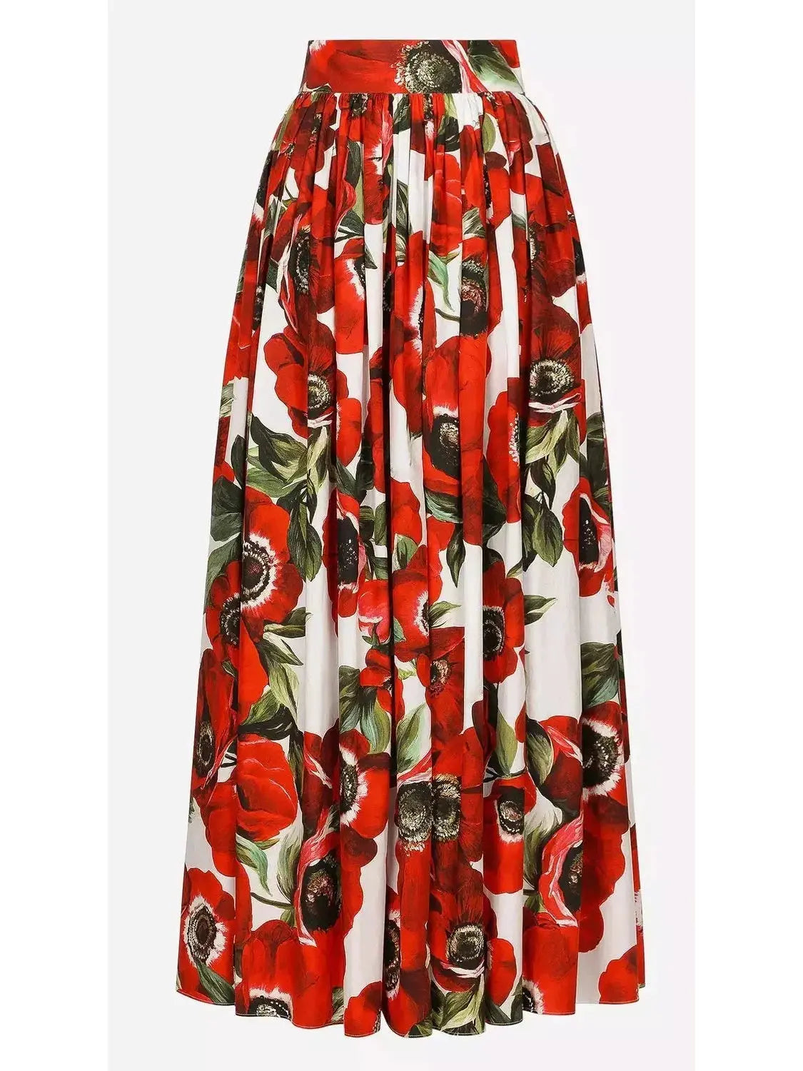 Anemone Floral Printed Cotton Poplin Bardot-Neck Crop Top and Maxi Skirt Set - Suits & Sets