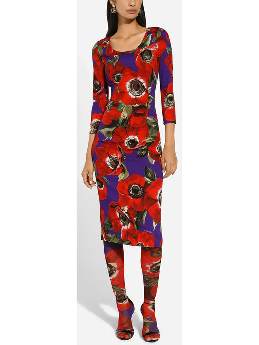 Anemone Print Charmeuse Sheath Dress - x-large - Dresses