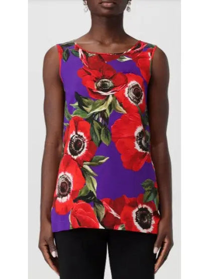 Anemone Print Charmeuse Tank Top - Tops