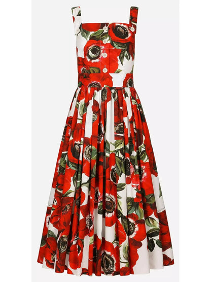 Anemone Print Cotton Sun Dress - Dresses