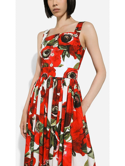 Anemone Print Cotton Sun Dress - Dresses