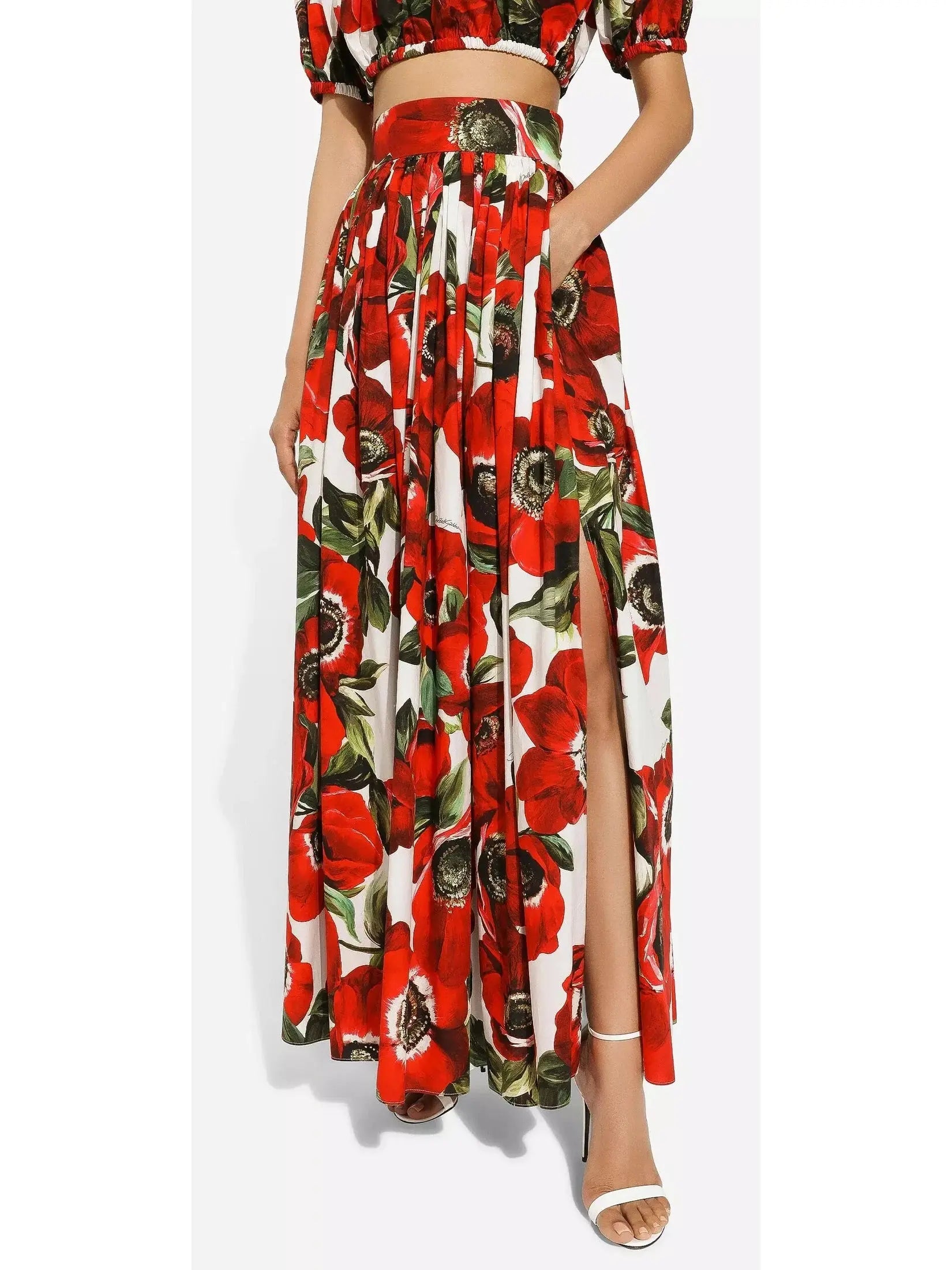 Anemone Printed Cotton Shirt and Maxi Skirt Set - Suits & Sets