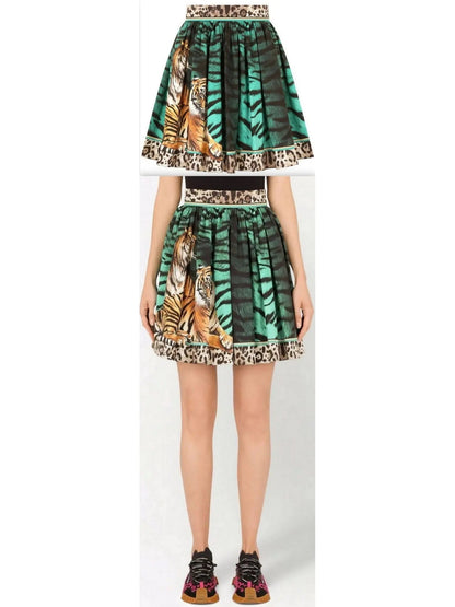 Animal-Printed Pleated Skirt - s - Skirts