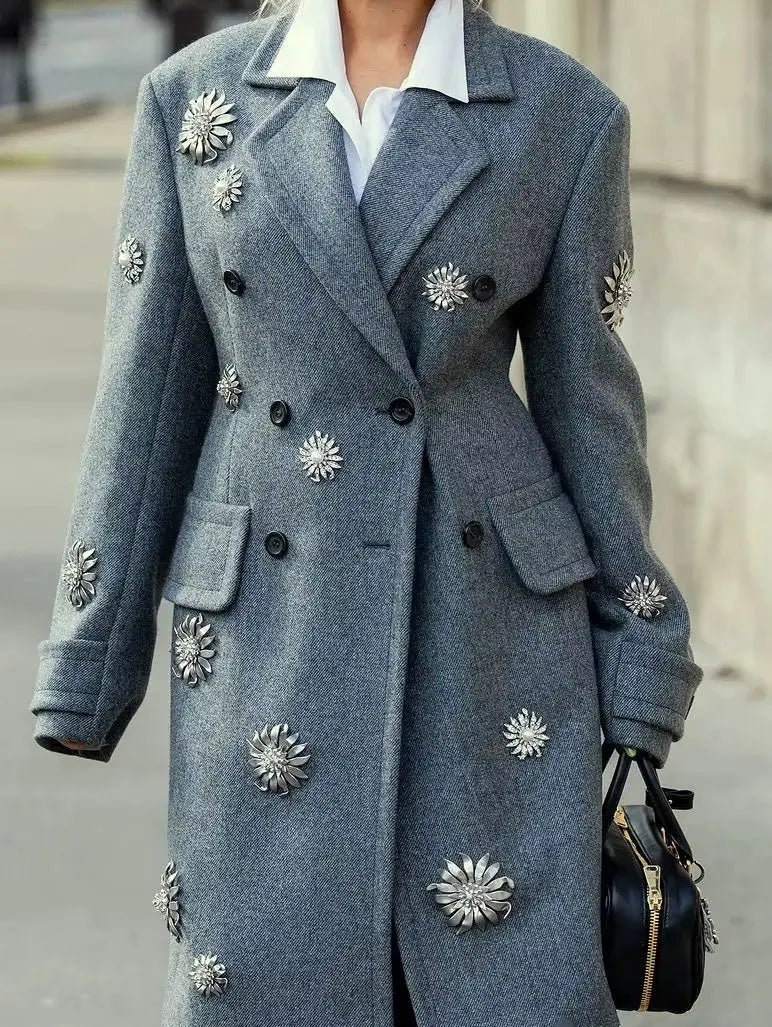 Applique-Embellished Double-Breasted Wool-Blend Coat - Coats