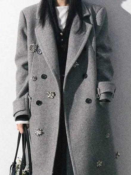 Applique-Embellished Double-Breasted Wool-Blend Coat - Coats