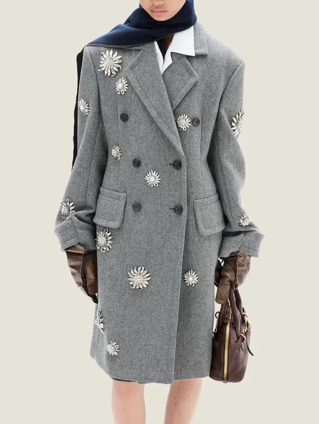 Applique-Embellished Double-Breasted Wool-Blend Coat - Coats