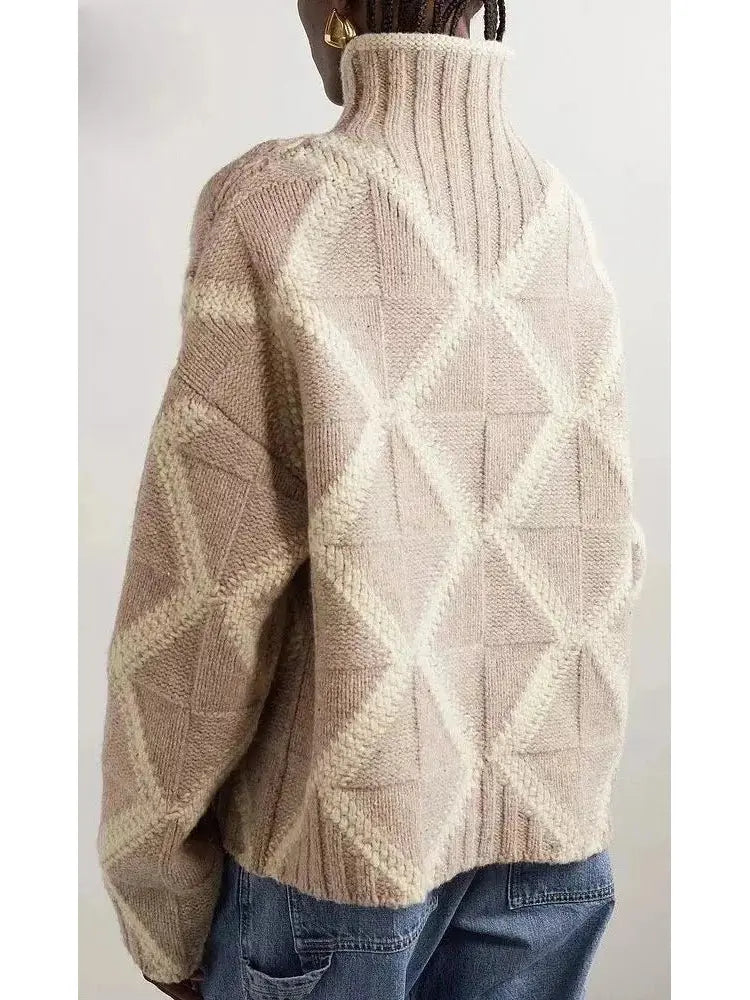 Argyle Intarsia-Knit Cashmere Turtleneck Sweater - Sweaters & Knitwear