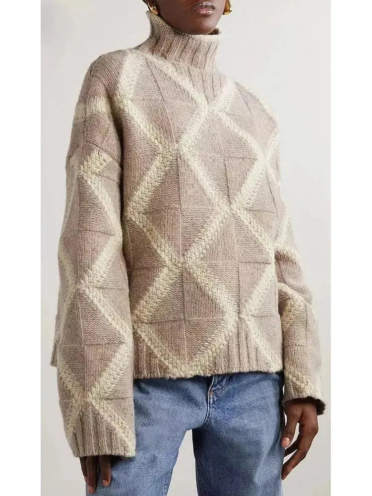 Argyle Intarsia-Knit Cashmere Turtleneck Sweater - Sweaters & Knitwear