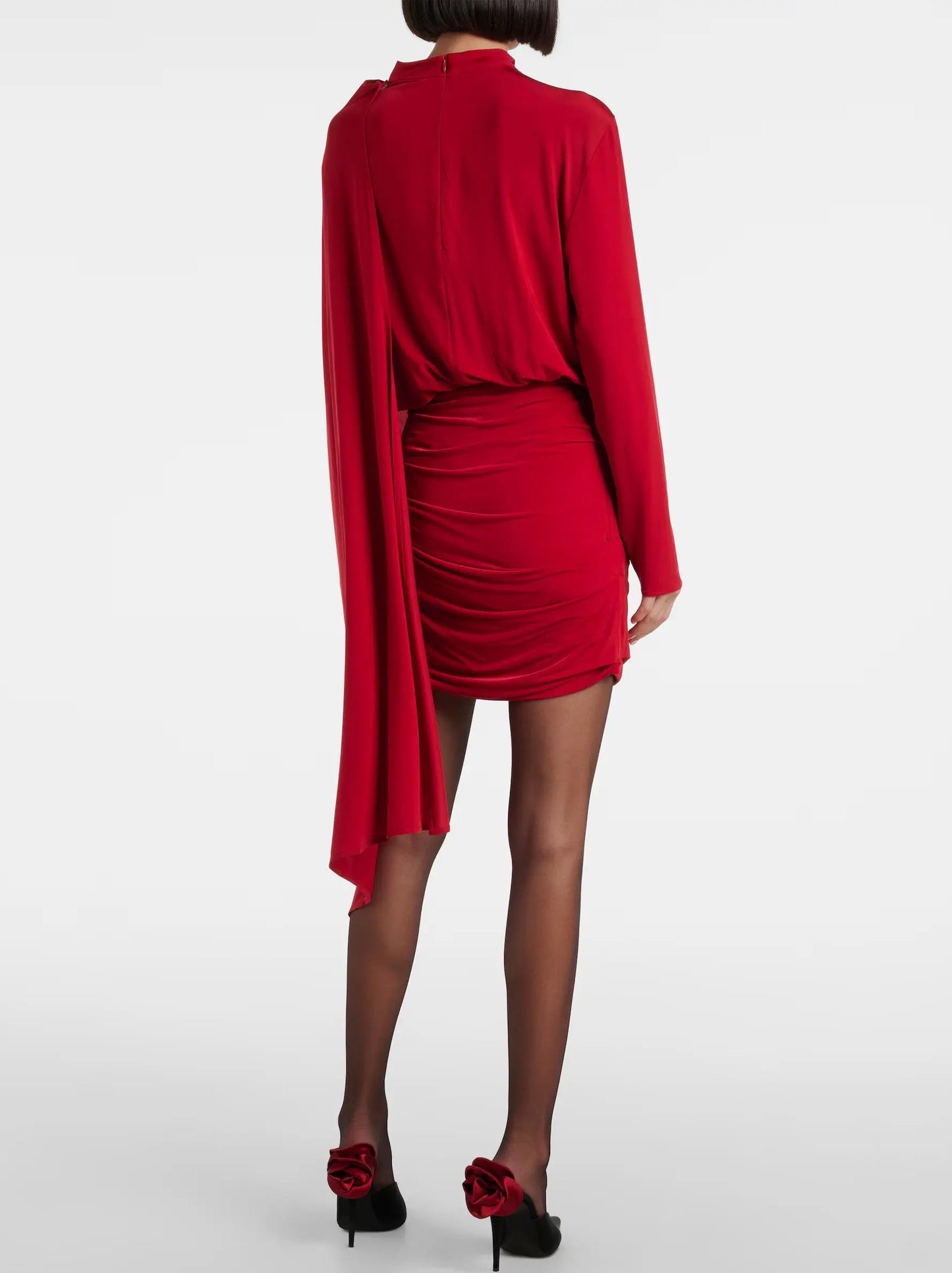 Asymmetric Cape Stretch Ruched Red Mini Dress - Dresses