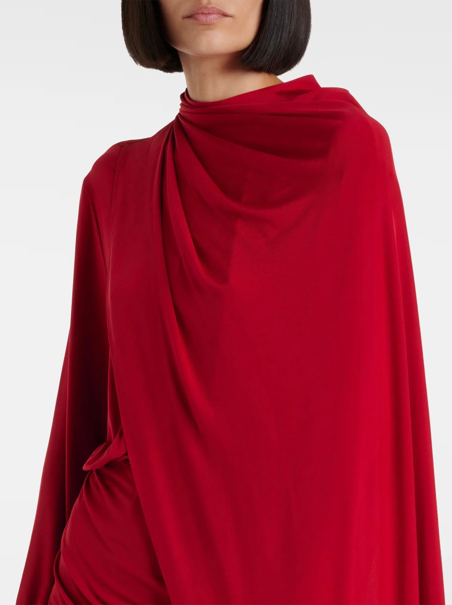 Asymmetric Cape Stretch Ruched Red Mini Dress - Dresses