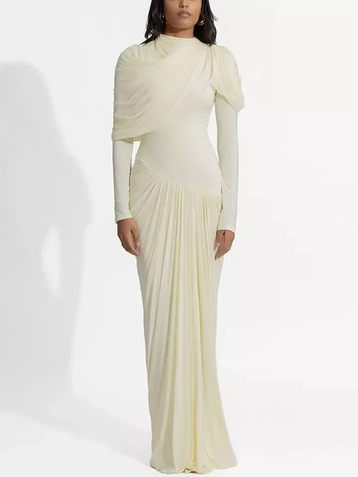 Asymmetric Draped Drop-Waist Jersey Gown - XS / Cream - Dresses