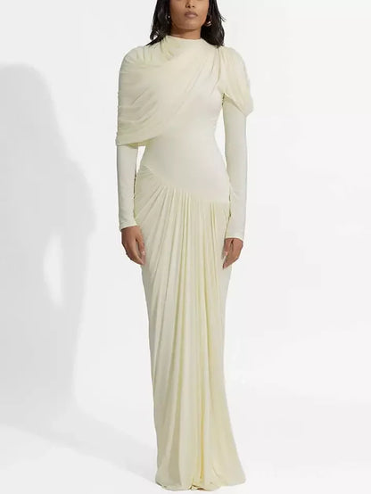 Asymmetric Draped Drop-Waist Jersey Gown - XS / Cream - Dresses