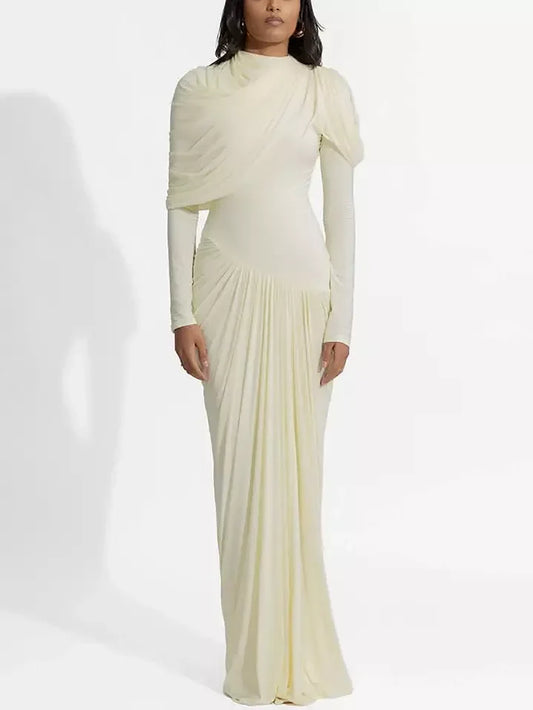 Asymmetric Draped Drop-Waist Jersey Gown - XS / Cream - Dresses